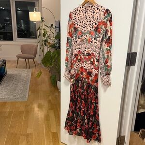 NWT Saloni Accordion Silk Long Sleeve Dress